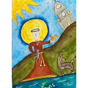 Hand Painted Saint Francis of Assisi Watercolor Painting: A3 Size