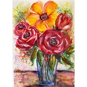 Original Watercolor Painting - Hand Painted Colorful Flowers Bouquet Painting
