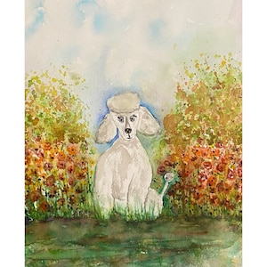 Poodle Wall At, Standard Poodle Painting, Original Watercolor Painting - Hand Painted, not a print, Daisy Around Italy Series - Montemelino
