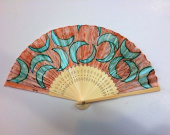 Moon Hand Fan - folding fan hand fans weddings hand fan spanish hand painted hand fan hand held fan church fan silk hand fan opera fan