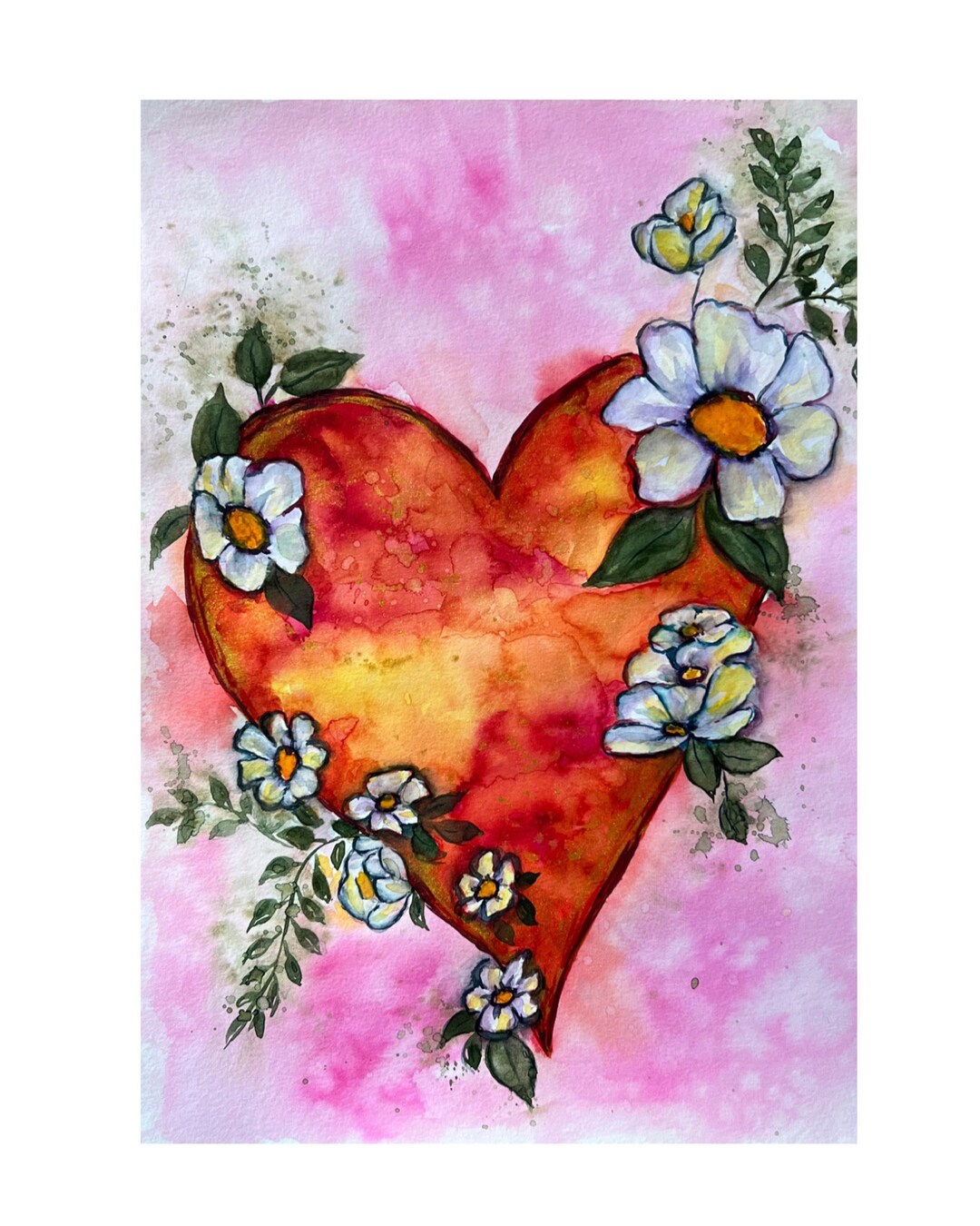 Sparkly Heart Painting Colorful Hearts and Flowers, Hand Painted Hearts Art, Hearts Wall Art