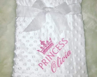 Personalised Princess/Prince Baby Blanket in minky bubble fabric  embroidered newborn baby gift- baby shower