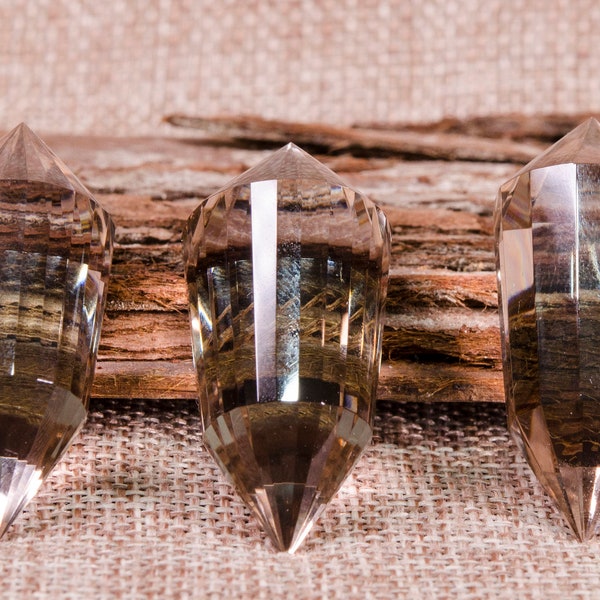 AAAAA 24 Sided Double Terminated Clear Smoky Quartz Crystal Towers,Smoky Crystal Stone Points,Vogel Points,Wand Healing,Wicca,Chakra,Reiki