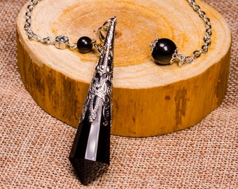 Black Obsidian Crystal Pendulum,Chakra Crystal Pendulum,Dowsing Tool,Gift Box,Birthday Gift,Healing Dowsing Energy Balancing,Necklace