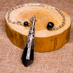 Black Obsidian Crystal Pendulum,Chakra Crystal Pendulum,Dowsing Tool,Gift Box,Birthday Gift,Healing Dowsing Energy Balancing,Necklace