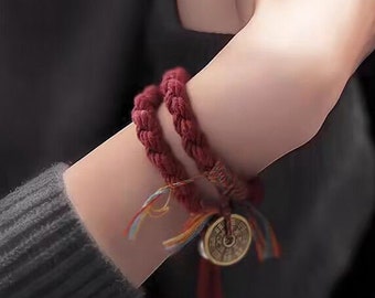 Bracciale talismano tradizionale cinese/moneta di rame fantasma di montagna/gioielli tradizionali/esorcismo/braccialetto amuleto/braccialetto intrecciato/talismano/regalo