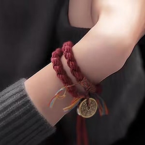 Chinese Traditional Talisman Bracelet/Mountain Ghost Copper Coin/Traditional Jewelry/Exorcism/Amulet Bracelet/Braided Bracelet/Talisman/Gift