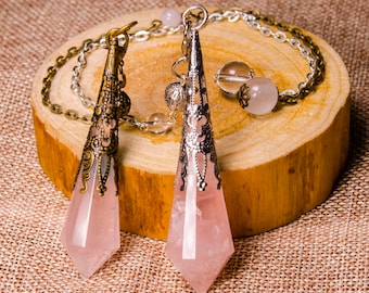 Rose Crystal Pendulum,Chakra Crystal Pendulum,Dowsing Tool,Gift Box,Birthday Gift,Healing Dowsing Energy Balancing,Necklace,Pendant