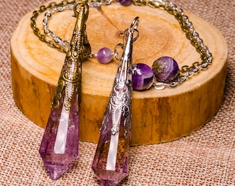 Clear Ametrine Pendulum,Chakra Crystal Pendulum,Dowsing Tool,Gift Box,Birthday Gift,Healing Dowsing Energy Balancing,Necklace