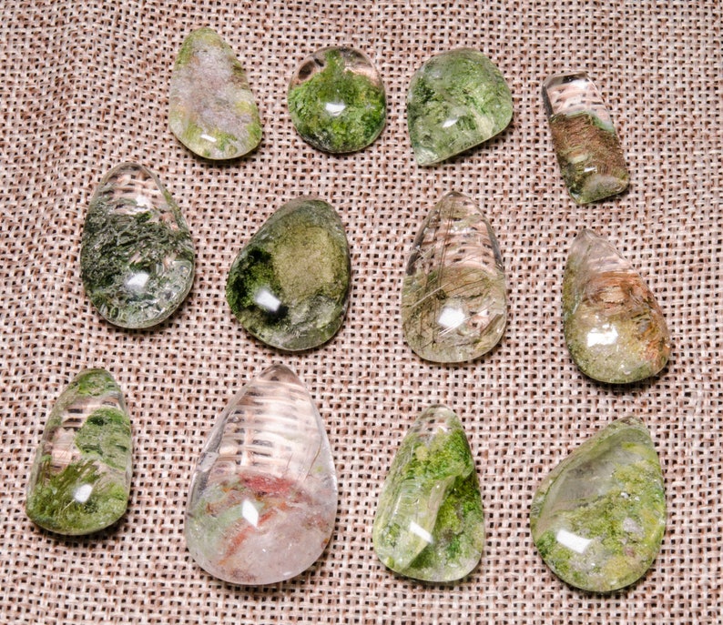 5 pcs Garden Quartz Pendant,Scenic Quartz Pendant,lodalite,Crystal Necklace,Rainbow Inclusions,Shaman Quartz,Gift for Her,Jewelry,Undrilled