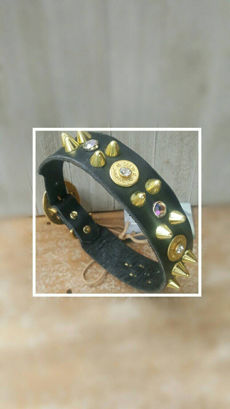 Leather dog collar Hand Stamped Name Tagboy dog collar shotgun