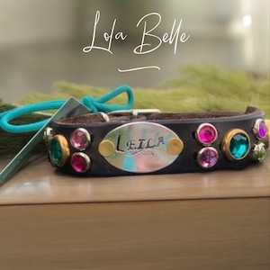 Personalized  leather dog collar with bling, girl dog collar, pink bling dog collar leather, girly dog  collar, engraved name  dog collar
