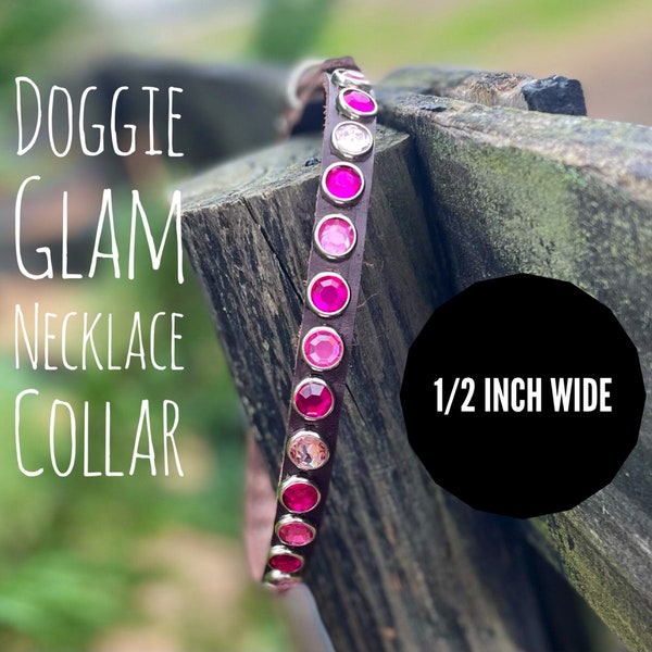 girlie dog necklace collar, thin adjustable collar with rhinestone gems for large dog, collar lightweight, fun collar for puppy-puppy collar