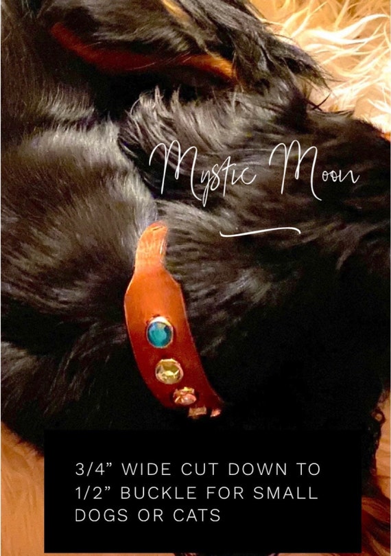 3/4 inch wide Leather dog collar for small breed dogs-cat collar with soft leather-puppy collar with bling