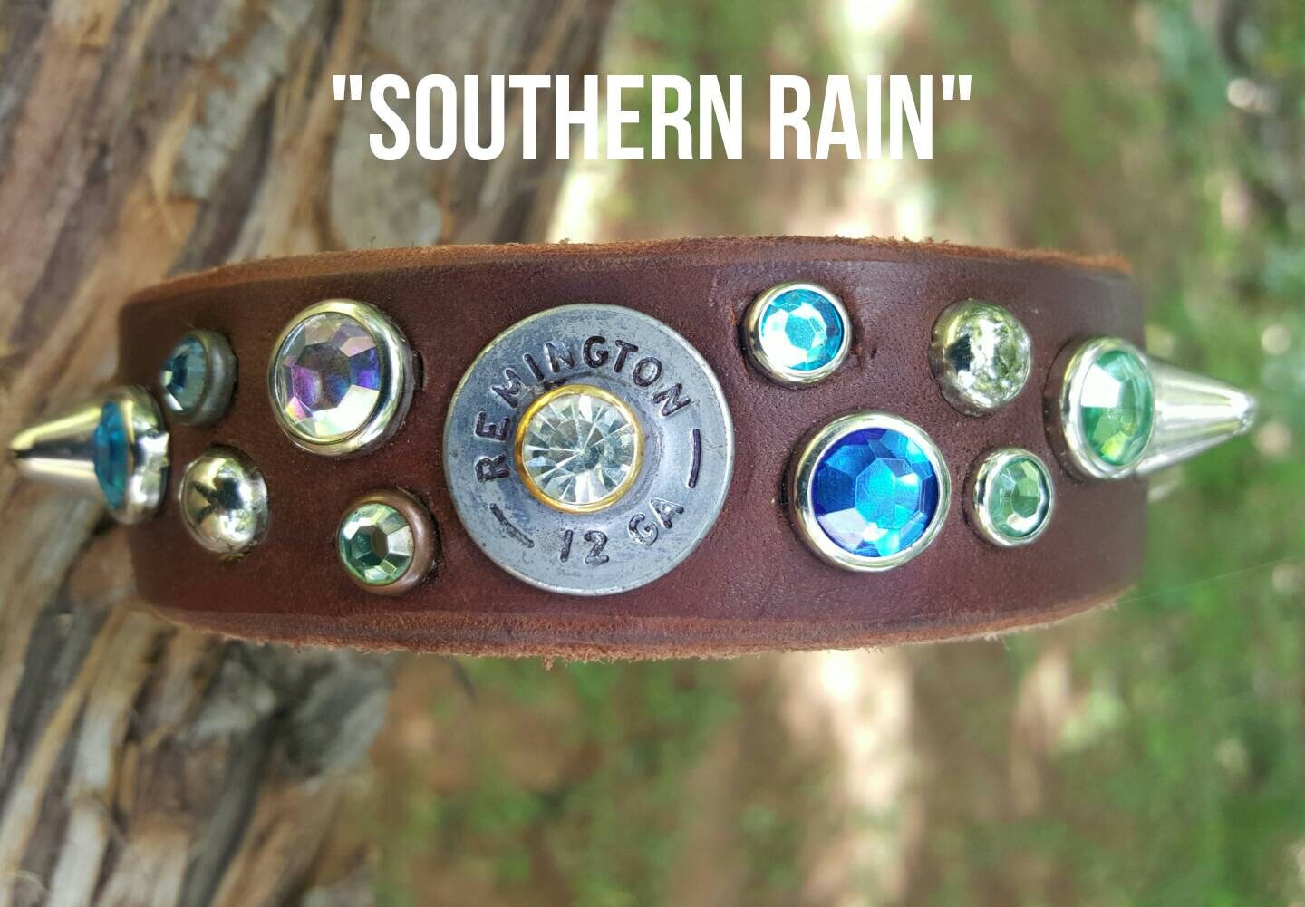 Brown Leather Dog collar with 12 gauge ammo heavy duty dog collarminimalist dog collarsmall