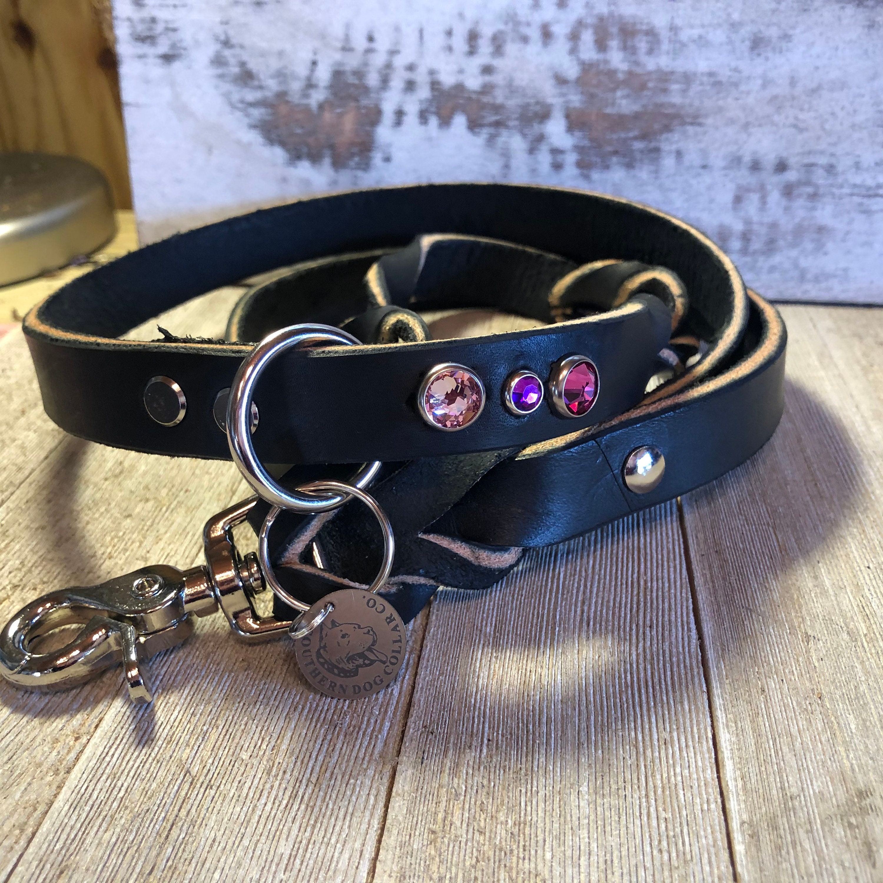 2 inch wide double layer Belladonna leather dog collar with two tone