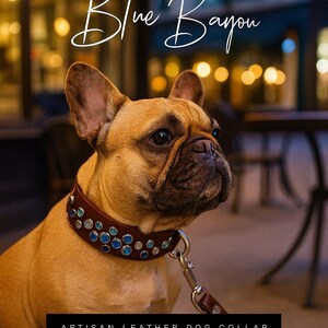 Blue green fancy bling collar, rhinestone  leather dog collar personalized, designer dog collar- French bulldog collar, girly collar dog