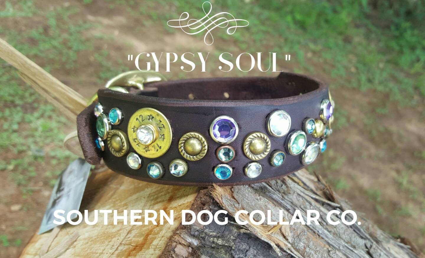CustomLeather dog collar with gemGypsy Soul dog collar Boho dog