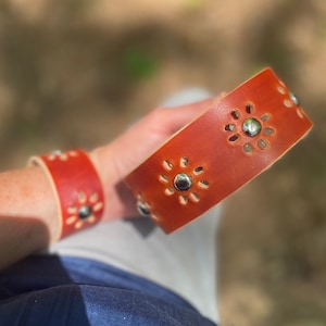Genuine leather cuff bracelet, made to match dog collar; best friends bracelet or dog mom gift