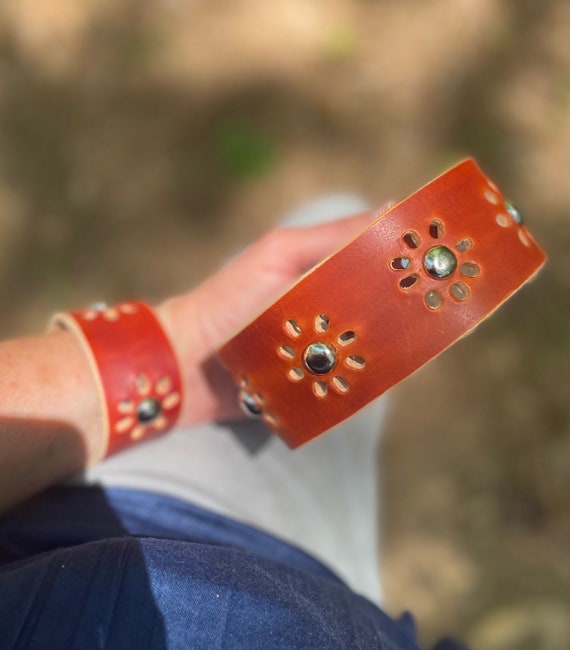 Genuine leather cuff bracelet, made to match dog collar; best friends bracelet or dog mom gift