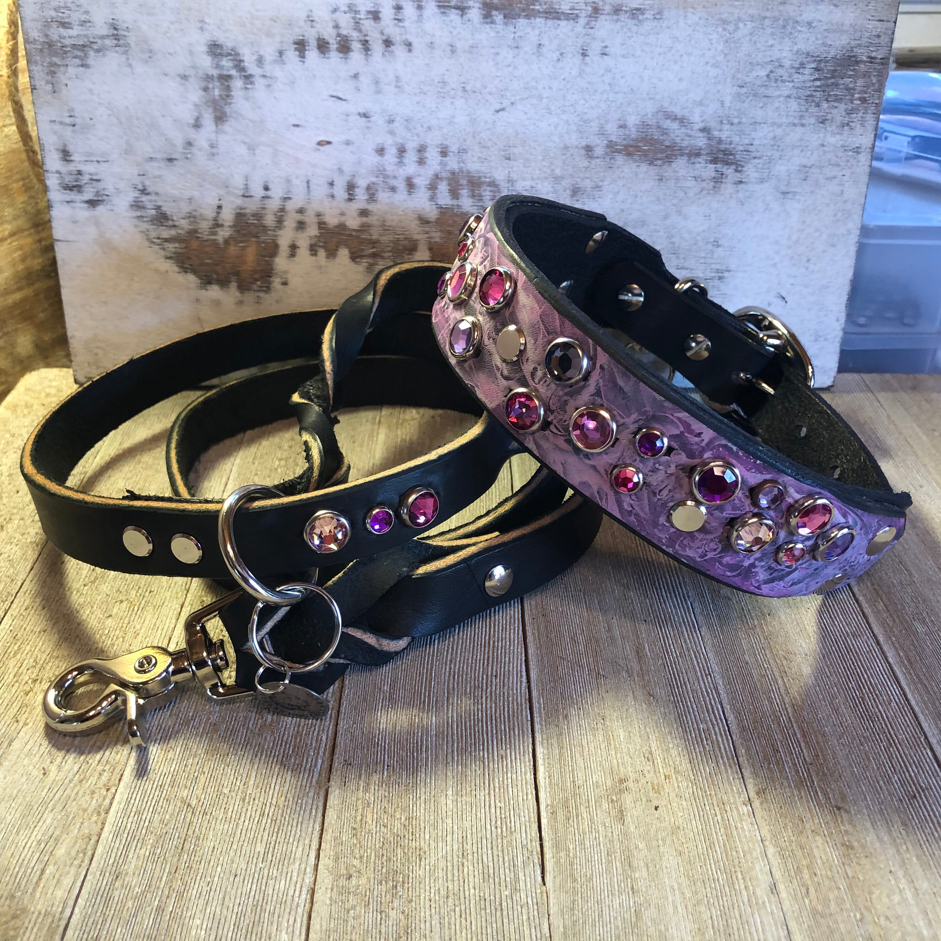 2 inch wide double layer Belladonna leather dog collar with two tone