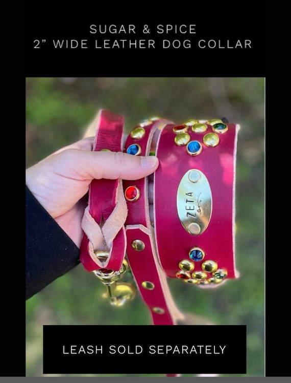 Designer dog collar leather red 2 inch wide, genuine leather dog collar,dog martingale collar leather, big dog collar leather
