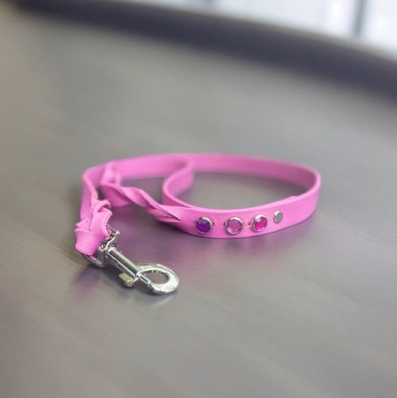 Braided pink leather dog leash , dog leash set customizable, pink leather braided dog lead