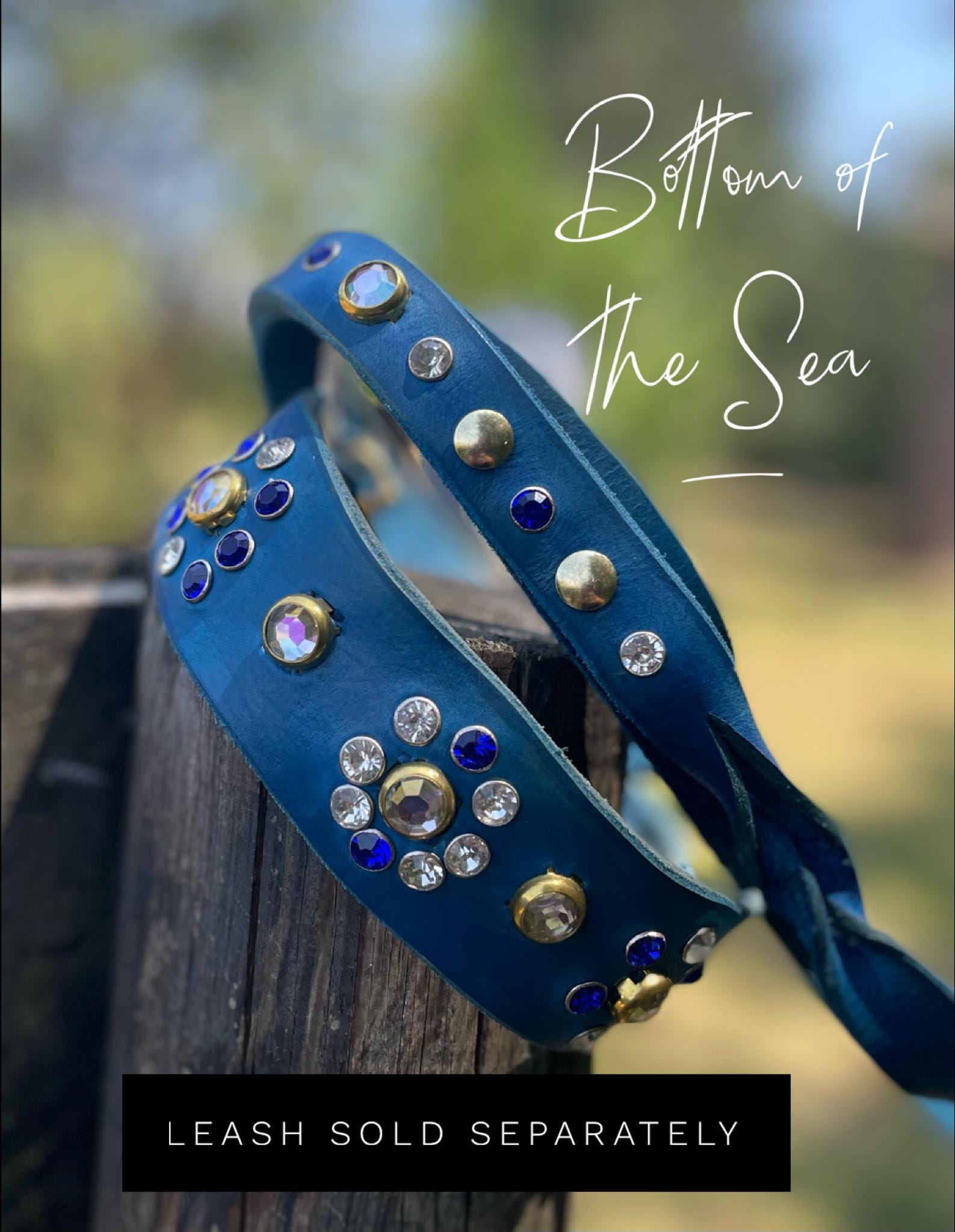 Nautical blue  leather dog collar  for xxs- xxxl dogs, genuine leather dog collar for big dogs with bling, gemmed collar for xs dog,