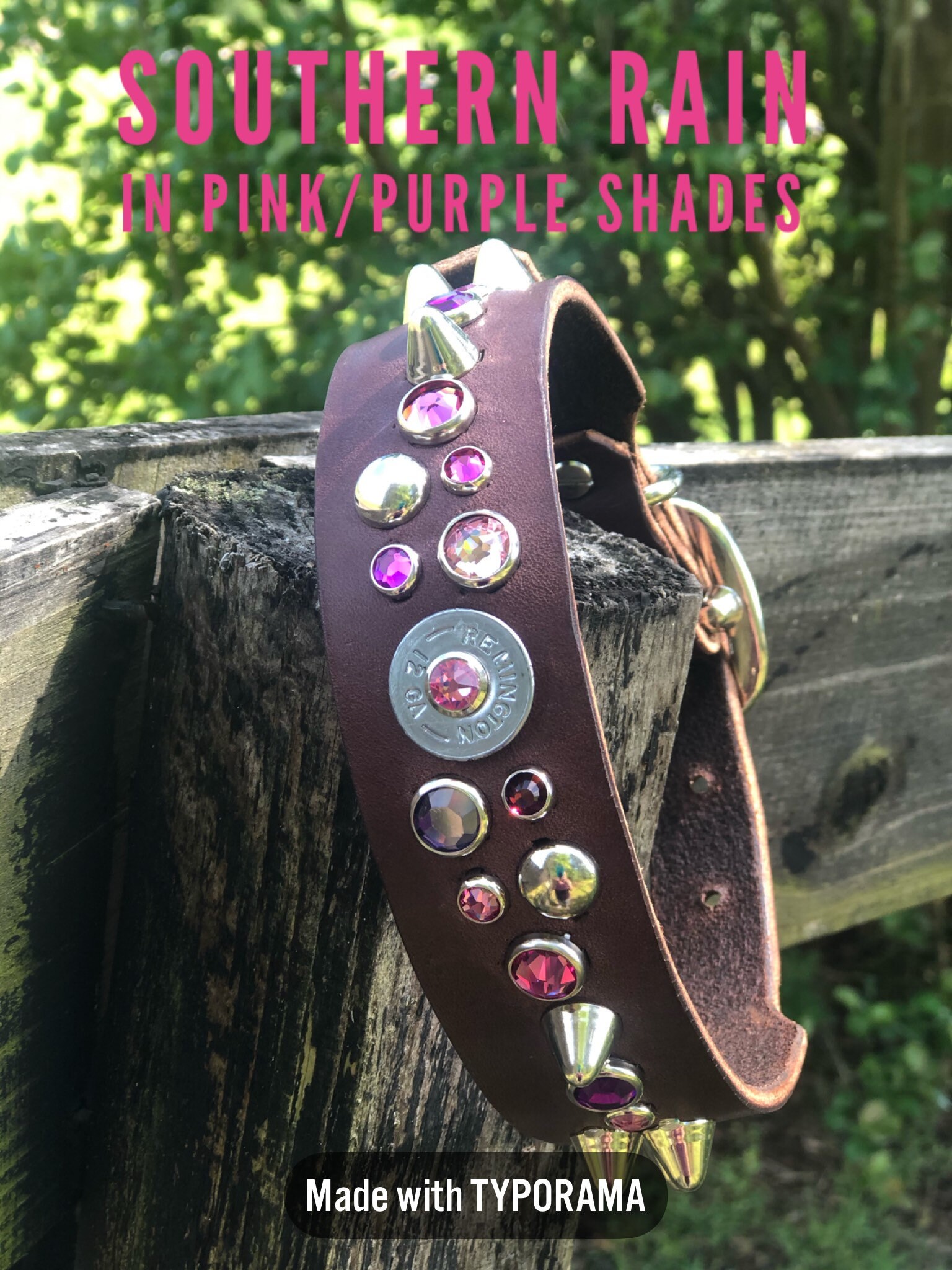 Brown Leather Dog collar with 12 gauge ammo heavy duty dog collarminimalist dog collarsmall