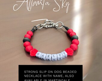 Custom Painted Wooden Beaded Dog Collar necklace , Personalized Name Necklace, Martingale Available- Georgia Bulldog