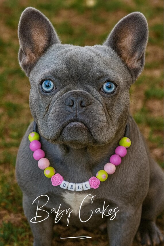 Custom necklace dog, beaded dog name necklace , hand painted wooden beads, crimped cable necklace, strong necklace for dogs,dog necklace