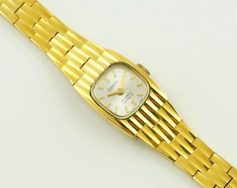 Vintage 1970s Everite Damen Mechanische Uhr, Incabloc 17 Jewels, Goldarmband, seltene Armbanduhr