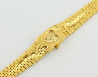 Vintage 1970s Limit mechanical 17 jewels Gold-Toned Watch with Woven Effect Bracelet, Gift for her