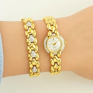 Rare Vintage Accurist Gold Watch for Women, Quartz Cocktail Watch, Mother of Pearl Dial, Double Bracelet watch, Gift for Her, wrist watch
