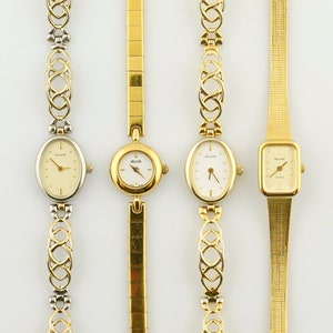 Vintage thin Women's Accurist Watch, Avia gold colored womens Watch, Thin ladies cocktail wristwatches, Gift for her