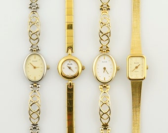 Vintage thin Women's Accurist Watch, Avia gold colored womens Watch, Thin ladies cocktail wristwatches, Gift for her