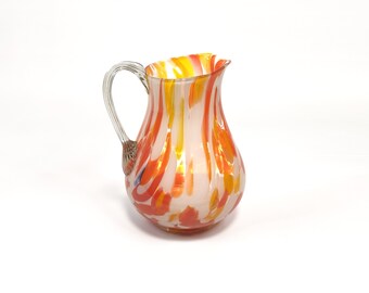 Vintage Hand Blown multicolor glass Pitcher, home decor, unique pitcher