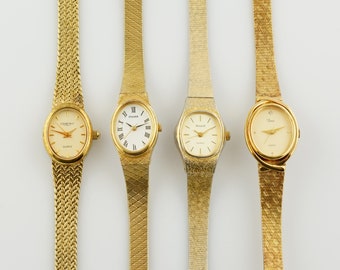 Vintage Women's Pulsar Watch, Timex gold colored womens Watch, Ladies cocktail wristwatches, Gift for her