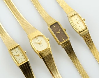 Vintage Women's Accurist Watch, Thin gold colored womens Watch, Rectangular watch, Thin ladies cocktail wristwatches, Gift for her