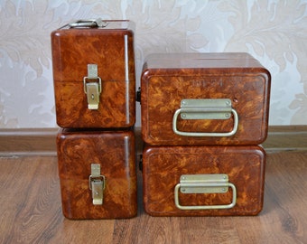 Retro brown Bakelite sewing chest made for storage military equipment, Structure of the Bakelite (carbolite) box favor containers looks cool