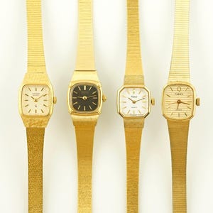 Vintage dames Citizen horloge, Pulsar rechthoekig goudkleurig dameshorloge, damescocktailpolshorloges, cadeau voor haar, vintage gouden horloge