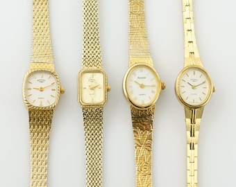 Vintage Women's Rotary Watch, Accurist gold colored womens Watch, Thin ladies cocktail wristwatches, Gift for her