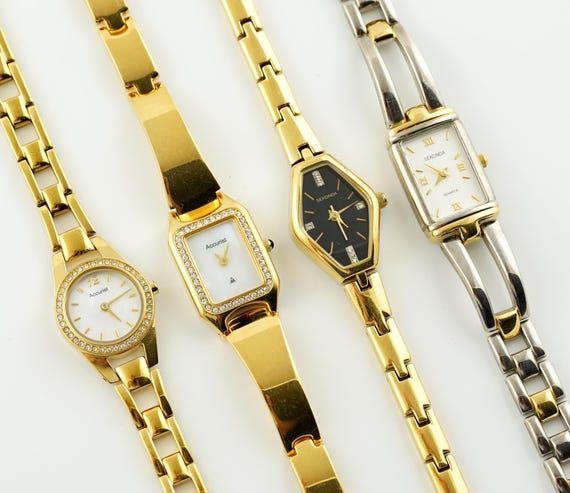 Vintage Women s Accurist Watch Sekonda gold colored womens Watch Ladies cocktail wristwatches Gift for her