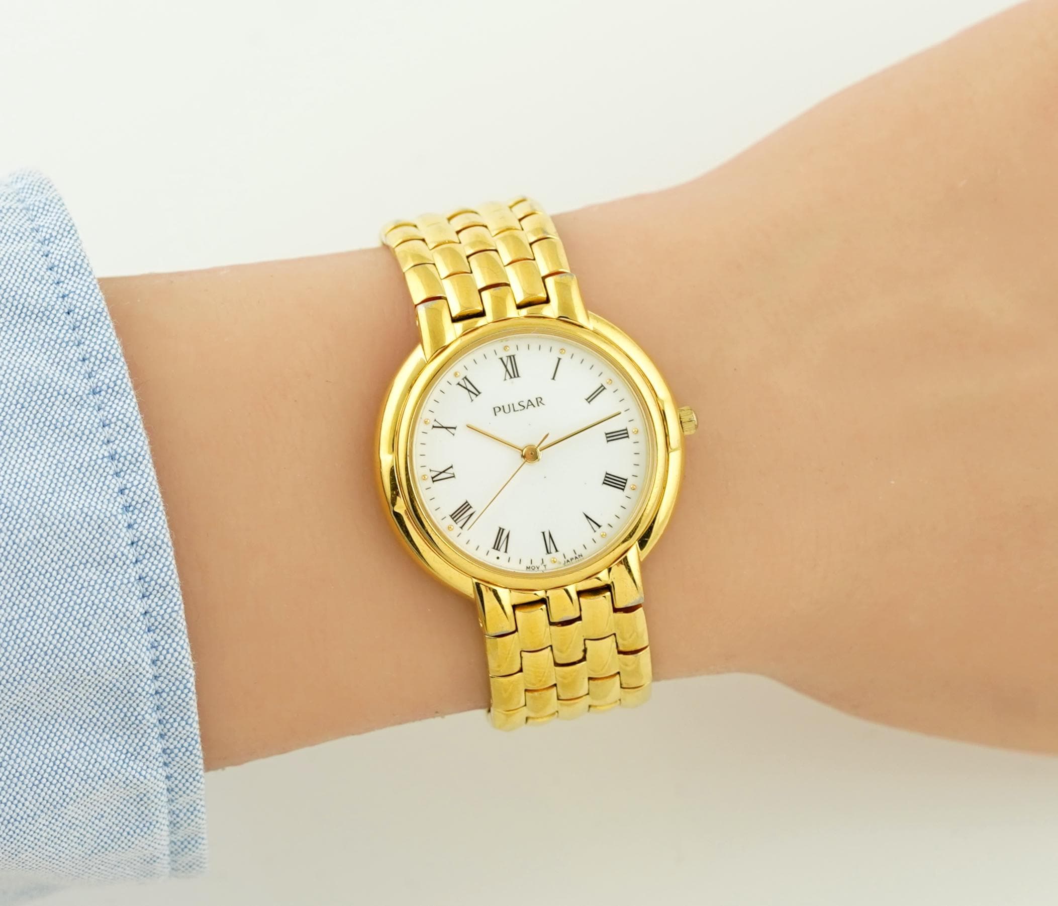 Vintage Pulsar Womens Gold Watch in Original Box, Roman Numeral Dial, Water Resistant