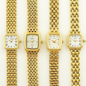 Vintage Women&#39;s Lorus Watch, Rotary rectangular gold plated womens Watch, Water resistant Ladies cocktail wristwatches, Gift for her