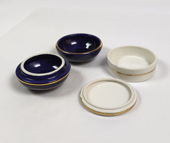 Vintage Porcelain Box with Rose Design, Blue cera… - image 3