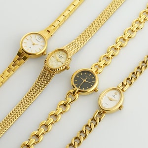 Vintage thin Women's Pulsar Watch, Lorus gold colored womens Watch, Thin ladies cocktail wristwatches, Gift for her, gold wrist watch