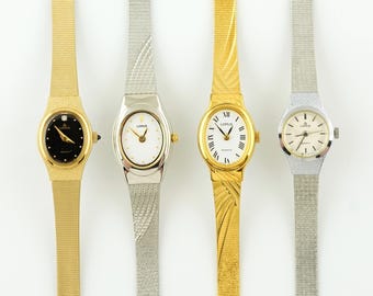 Reloj Lorus vintage para mujer, reloj de pulsera de cóctel ovalado y fino en oro, con números romanos.