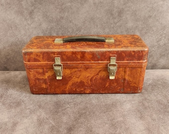 Vintage brown Bakelite box, carbolite tool box made in army for storage military equipment, texture of Bakelite itself looks cool