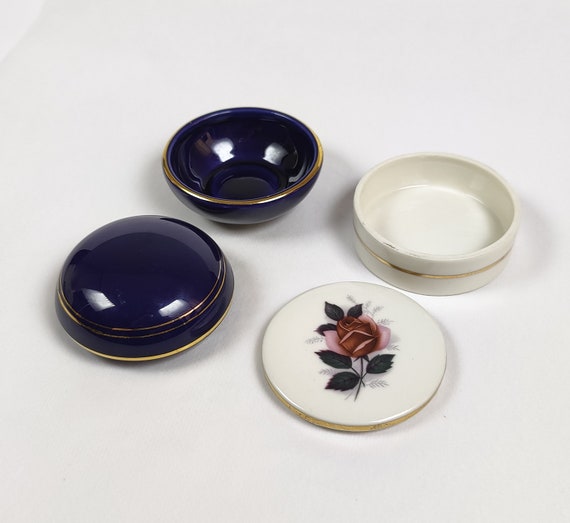 Vintage Porcelain Box with Rose Design, Blue cera… - image 5